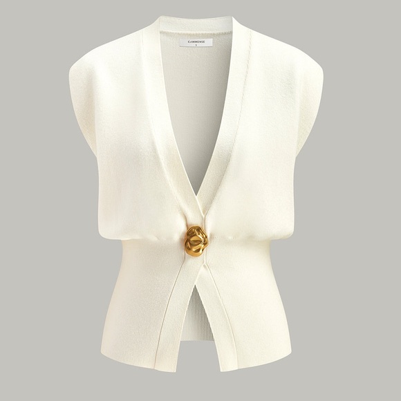 Commense Tops - Commense V-Neck Buttoned Detail White Sweater Vest size Large